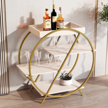 Imagem de Bar Adega com Pés de Ferro JB 4009 JB Móveis - Off White/Dourado