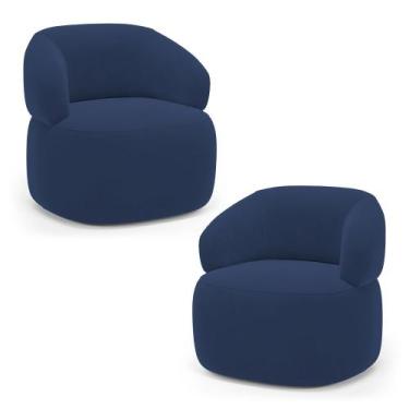 Imagem de Kit 02 Poltronas Orgânicas Giratória Living Glee Veludo Azul Marinho -