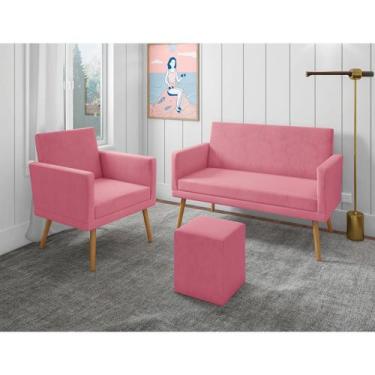 Imagem de Kit Decorativo Namoradeira E Poltrona E Puff Cubo Rosê - VISALAR MÓVEI