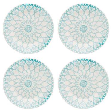 Imagem de Kit Jogo 4 Pratos Sobremesa Biona Mandala em Cerâmica Decorada 18 cm -