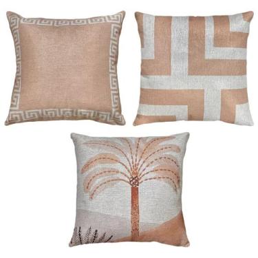 Imagem de Kit 3 Almofadas Linho Vila Árabe Palma Rosê Decorativa 45x45 - M3 Deco