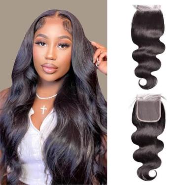 Imagem de QDOMEIAI 20 polegadas 4x4 HD Lace Closure Body Wave Hair, linha do cabelo natural pré-arrancada, renda suíça ultrafina, nó único, cabelo humano virgem