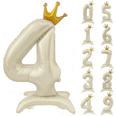Imagem de Balão branco número 4 com coroa branca creme de 101 cm balão bege número 4 com coroa suprimentos de decoração de festa de aniversário