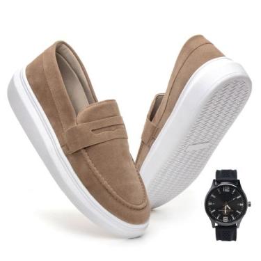 Imagem de Mocassim Masculino Sola Alta Loafer Couro Camurça Conforto Qualidade +