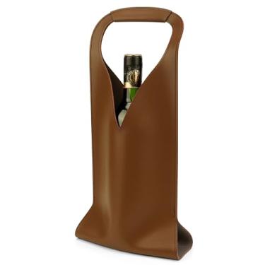 Imagem de Linkidea Sacolas de couro vegano para garrafas de vinho, 42 x 17,5 cm, sacolas de presente de luxo para garrafas de 750 ml, serve para uso natalino (marrom)