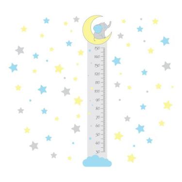 Imagem de Adesivo de Parede Elefante Azul Régua de Crescimento 1,75m - Quartinho