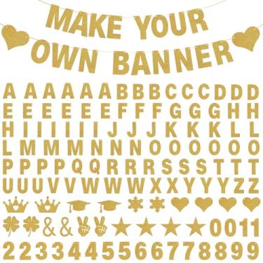 Imagem de GIFOHAPY 133 peças kit de banner DIY com letras, faça seu próprio banner, faixa de festa personalizada com glitter dourado personalizado para aniversário/chá de bebê/casamento/ação de graças/Halloween
