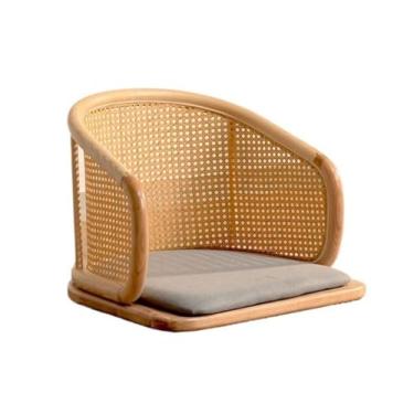 Imagem de GRFIT Cadeira de chão portátil, cadeiras de assento de meditação em tecido de vime para varanda da sala de estar, cadeira de tatame sem pernas, cadeiras de sala de chá com encosto e banco baixo