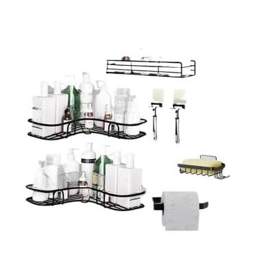 Imagem de Kit 2 Suporte De Parede Com Adesivo Sabonete Shampoo Condicionador E Cozinha E Lavanderia(7 -PRATELEIRAS)