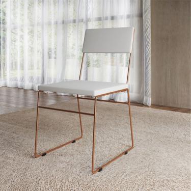 Imagem de Cadeira de Jantar Málaga Assento Corino Branco Base Cobre