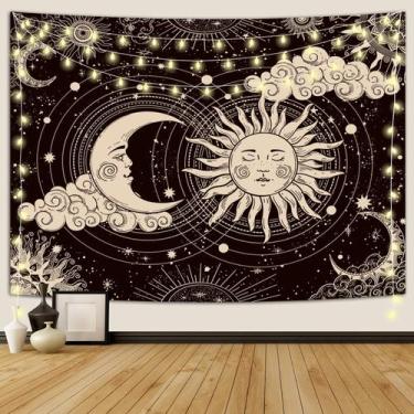 Imagem de Tapeçaria Wonrizon Sol e Lua Estética Preta 150x210cm