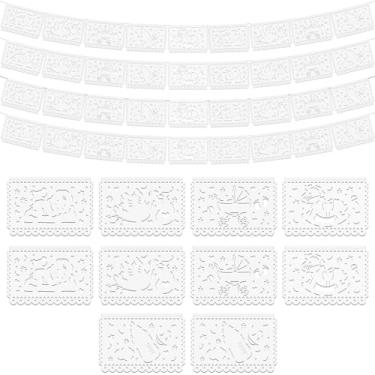 Imagem de Epakh Pacote com 5 faixas de papel picado de 1,8 m para festa de chá de bebê Cielito Lindo decoração para pendurar chá de bebê Fiesta Papel Picado Guirlanda de papel com cavalo de balanço Design de