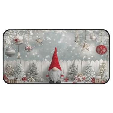 Imagem de Gnomo Inverno Flocos de Neve Tapete de Cozinha de Madeira Anti Fadiga Sino de Natal Luz de Estrela Tapetes de Cozinha Decorativos Antiderrapantes Tapetes de Chão Laváveis Corredor Decoração de Férias em Casa 39" x 20"