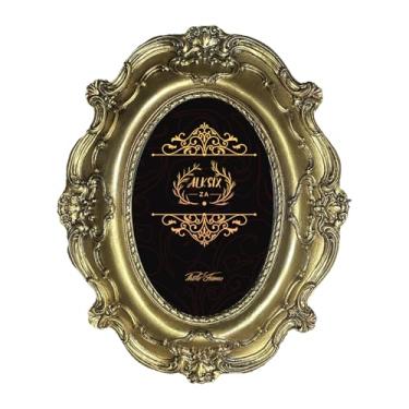 Imagem de ALKSIXZA Moldura oval dourada vintage, 10 x 15 cm, moldura antiga para exibição de mesa e decoração de casa para pendurar na parede (dourada)