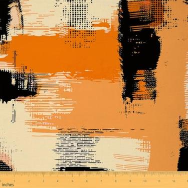 Imagem de Erosebridal Tecido de arte abstrata por jarda, tecido de estofamento de grafite ombré laranja preto para cadeiras de sofá, tecido decorativo minimalista, tecido geométrico faça você mesmo para