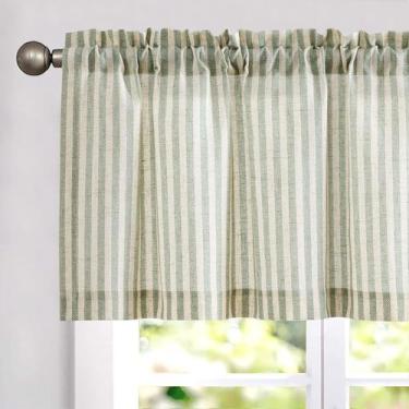 Imagem de Cortina Valance jinchan de linho texturizada listrada 40x40cm verde