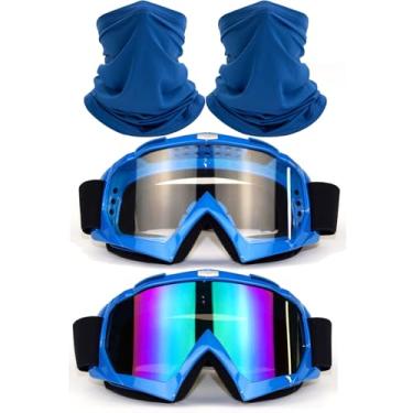 Imagem de immoono 2 peças de óculos de motocross com polaina de pescoço, bicicleta suja, quadriciclo, corrida, esqui, motocicleta, óculos de ciclismo para esportes ao ar livre, armação azul, lentes coloridas