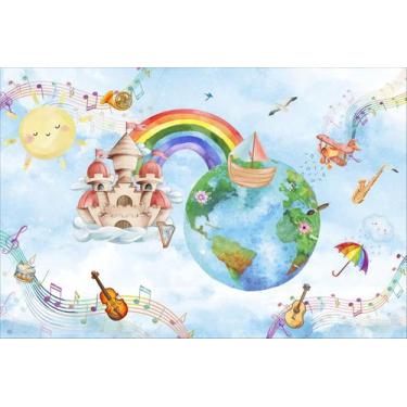 Imagem de Painel de Tecido Sublimado Musica Aquarela Planeta Castelo Arco-Íris -