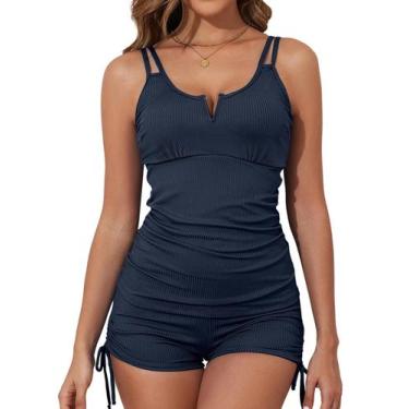 Imagem de Maiô Tankini feminino Aleumdr azul marinho com shorts masculinos S