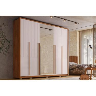 Imagem de Guarda Roupa 6 Portas E 6 Gavetas C/ Espelho Quintus Lux Freijo/off White - Caemmun