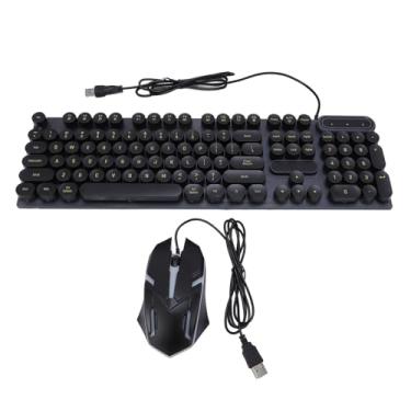 Imagem de Dpofirs Teclado Com Fio e Mouse, Plugue de Design Ergonômico Punk Retro e Reproduza o Teclado e Mouse Redondos para Jogos para Jogos (Conjunto punk preto D500)