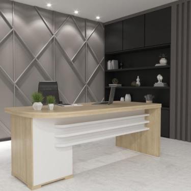 Imagem de Mesa Tamburato com Gavetas LD Artany Cor Carvalho com Branco