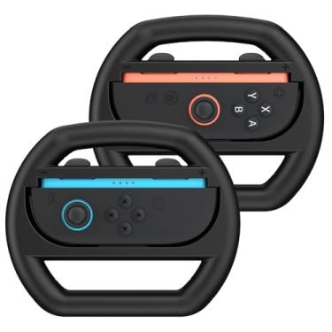 Imagem de MoKo Volante para Nintendo Switch 2 Joy-Cons, acessórios de jogos de corrida para controle Switch 2 Joy-Con, compatível com Mario Kart 8 Deluxe, preto, pacote com 2