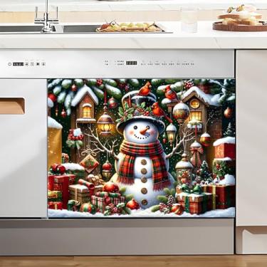 Imagem de Capa magnética de Natal para lava-louças adesivo magnético decorativo para máquina de lavar geladeira capa magnética painéis de porta adesivos de eletrodomésticos (homem de neve-4, 58 x 43 cm)