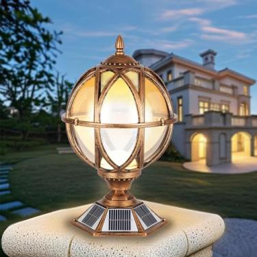 Imagem de SLAWA Luz de poste solar globo vitoriano lâmpadas de pilar de cerca à prova d'água ao ar livre energia solar LED luzes de coluna exterior bola de vidro luzes de varanda paisagem quintal rua poste de