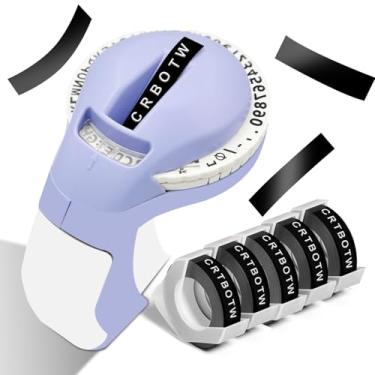 Imagem de CRTBOTW Máquina de fazer etiquetas em relevo com fitas, etiquetadora retrô em relevo, etiquetadora em relevo antiga com 5 rolos de etiqueta em relevo 3D à prova d'água para escritório, casa e