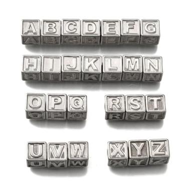 Imagem de Clotiry 26 contas de cubo com letra A-Z contas espaçadoras europeias de grandes furos para joias faça você mesmo, pulseiras, colares, artesanato