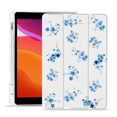 Imagem de MAYCARI Capa de flores de ameixa para iPad de 10,2 polegadas 2021/2020/2019 com suporte para lápis, padrão original para iPad 9ª/8ª/7ª geração, capa protetora traseira de TPU macio, capa fina hibernar