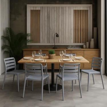 Imagem de Conjunto 4 Cadeiras Sem Braço Modelo Lisboa Hellou Resistente Ergonômica Cozinha (Cinza)