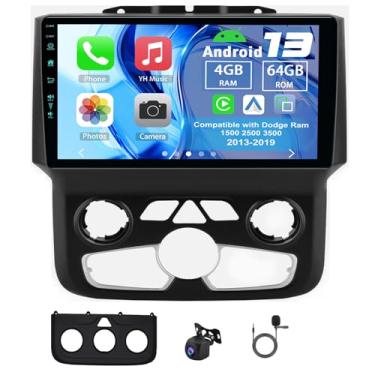Imagem de Slakerbe Rádio de carro Android 13 compatível com Dodge para Ram 1500 2500 3500 2013-2019, 4G+64G 22.9 cm tela sensível ao toque rádio estéreo veicular com câmera de backup sem fio Carplay Android
