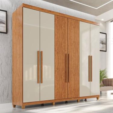 Imagem de Guarda-roupa Casal 6 Portas 2 Gavetas com Pés 100% Mdf Nápoles Yescasa Cinamomo / Off White