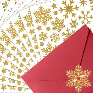 Imagem de Adesivo de floco de neve com selo de envelope de Natal com glitter, etiqueta de inverno, floco de neve, adesivos para caixa de cartão, decoração de artesanato doméstico (ouro, 20 folhas)