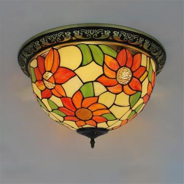 Imagem de American Retro Color Glass Lâmpada De Teto LED Luxo Criatividade Sala De Estar Restaurante Estudo De Quarto Hotel Villa Corredor Varanda Luz (Estilo 21 D40CM)