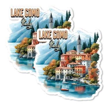 Imagem de Ímã Lago Como Itália 10 cm Pacote com 2 Villas Waterfront – Ímãs de viagem decorativos de vinil forte para geladeira armário cozinha escritório – Bonito divertido estética legal durável e lembrança de