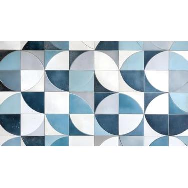 Imagem de Quadro Decorativo com Estampa Geometric Blue White And Grey Tiles 40 x 40 Papel 2 unidades