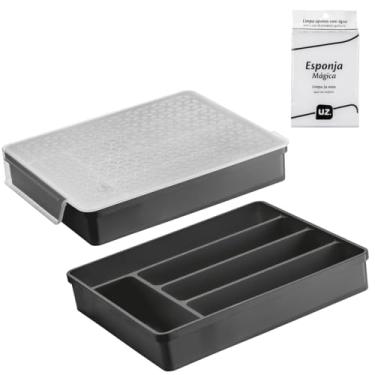 Imagem de Organizador Gaveta Porta Talheres Cozinha Tampa Extensível Cor Preto