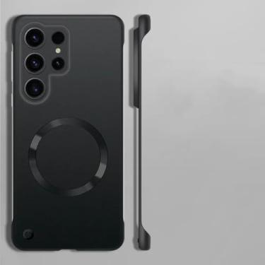 Imagem de Capa magnética metálica sem moldura para Samsung Galaxy S25 S24 S23 S22 Ultra Plus com carregamento sem fio e capa rígida ultrafina (para Samsung S23Ultra/preta)