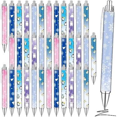 Imagem de Yeaqee 36 peças canetas temáticas de inverno, canetas esferográficas com tema de congelado, caneta retrátil de tinta preta, canetas de inverno, lembrancinhas de festa de inverno para festa de aniversário de inverno, prêmios de recompensa para a escola
