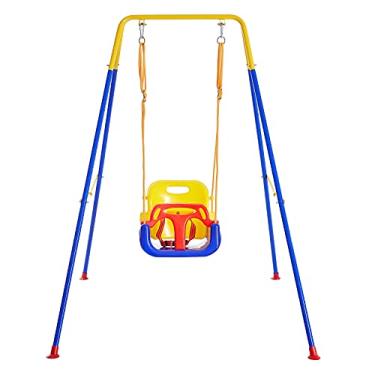 Imagem de FUNLIO Toddler Swing with Foldable Metal Stand for Toddlers Aged 1~10 Years, 3-in-1 Baby Swing Set with 4 Sandbags for Backyard/Indoor/Outdoor Play, Easy to Assemble & Store