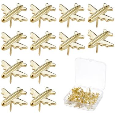 Imagem de SUPERFINDINGS 40 pinos de pressão de avião tachas douradas de liga dourada pinos decorativos de metal para foto pino de parede tachinhas de avião para fotos, mapas de parede, quadro de avisos, home