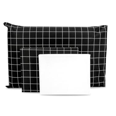 Imagem de Lençol Solteiro 3 pçs Algodão Percal Estampado180 fios (Geométrico Preto/Branco)