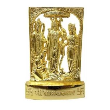 Imagem de Estátua de ídolo de Lord Ram Ji/Ram Darbar Murti para decoração de casa e escritório (4 com Lord Ram), ouro, pacote com 1