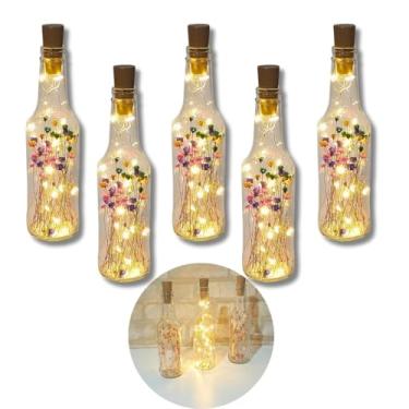 Imagem de Lembrancinha de Aniversario Casamento Festas Eventos 5 Garrafas com LED e Flores Colorido