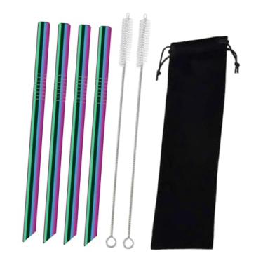 Imagem de SiaBiced 4 Canudos Reutilizáveis ​​de aço Inoxidável, Canudos Portáteis com Escova de Limpeza, Canudos de Metal Reutilizáveis ​​para Coquetéis, Lojas E Cozinha, Colorido, Tamanho real