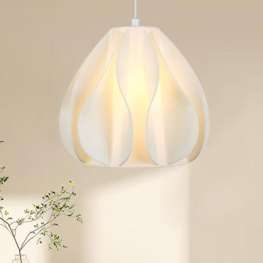 Imagem de Luminária Pendente 3D para Cabeceira, Branca, com Lâmpada LED 5W, Cabo 2m, Fibra de Resina, Soquete E27 (1015-Luz quente)