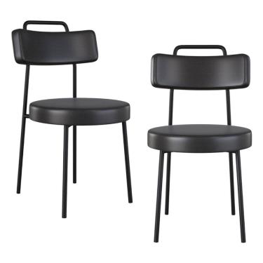 Imagem de Kit 02 Cadeiras Sala de Jantar Kobe Estofada com Encosto Couríssimo Preto - Desk Design